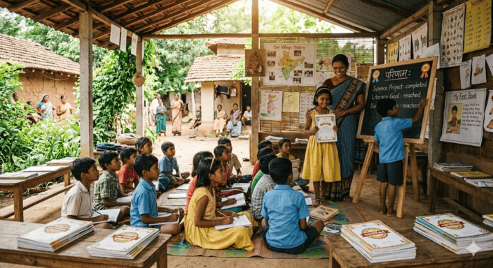 Children celebrating educational achievements in community